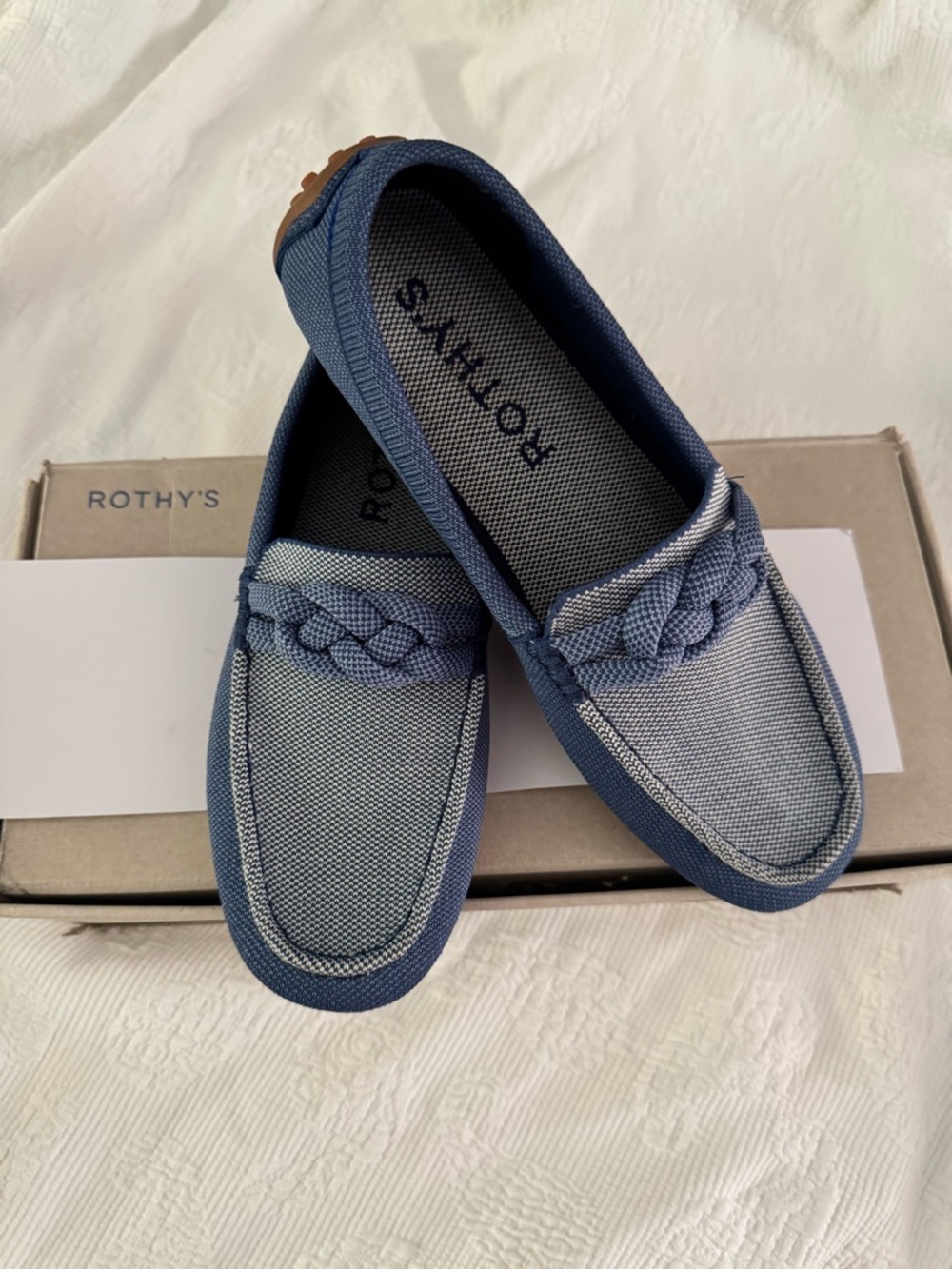 Rothy's Blue Braided-Trim Women's Slip-On Loafers